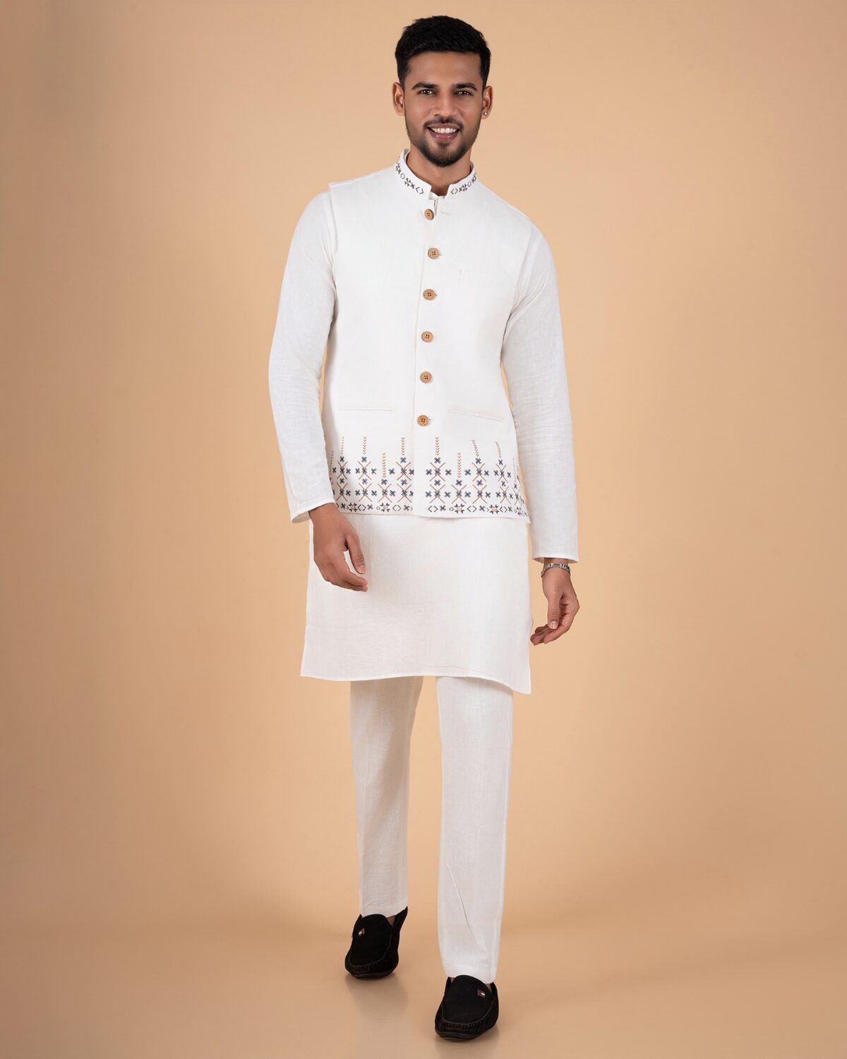 Elegant White Embroidered Koti - Image 4