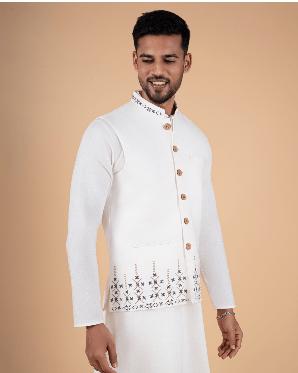 Elegant White Embroidered Koti - Image 2