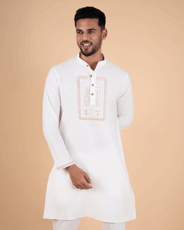 Natural Raw Embrodiered Kurta Set