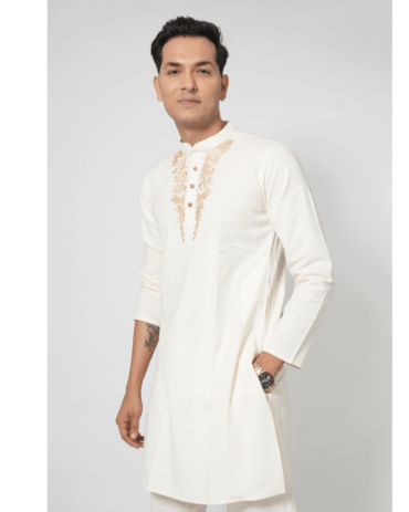 Natural Raw Classic Embroidered Kurta Set