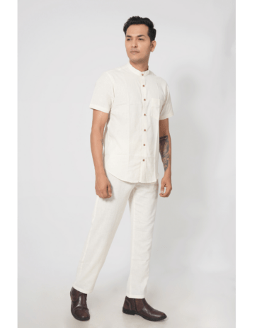 White Stand Collar Pocket Shirt