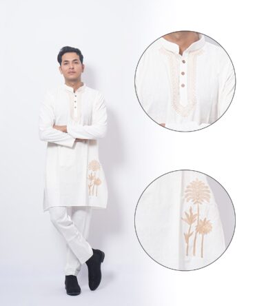 Elegant White Palm Embroidered Kurta Set